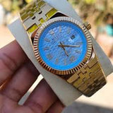 Rolex Datejust or rose cadran bleu turquoise